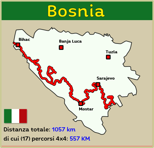 Mappa fuoristrada 4x4 della Bosnia Erzegovina