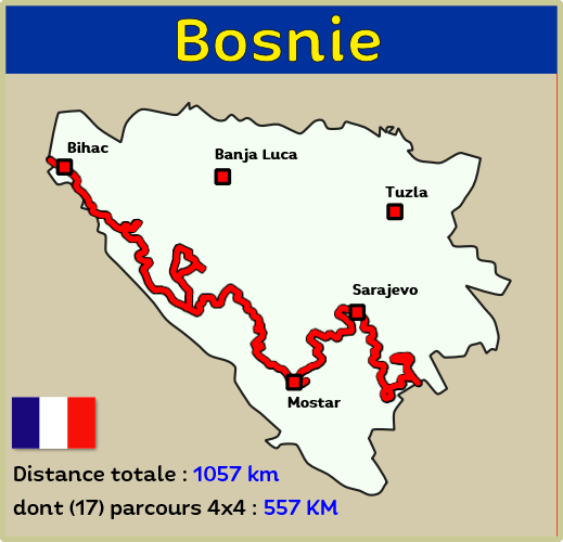 Carte tout-terrain 4x4 de la Bosnie-Herzégovine