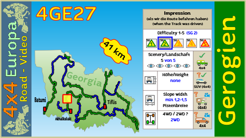 4GE27 Tourenkarte Zekari Pass mit GPS Track in Georgien für den 4x4 Geländewagen