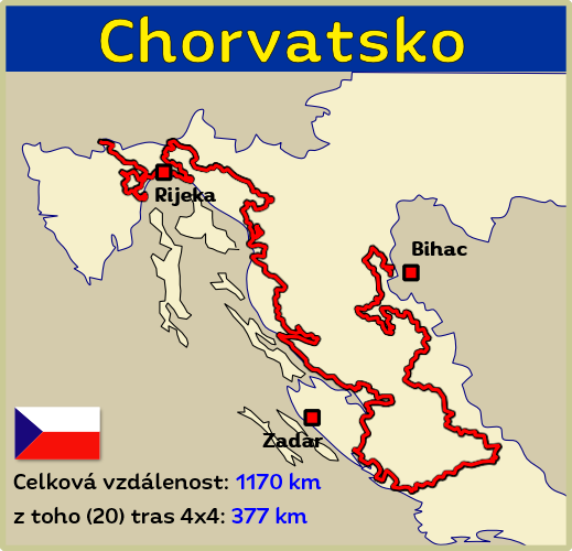 Tours mapa Chorvatska 4x4 Evropa off-road tras