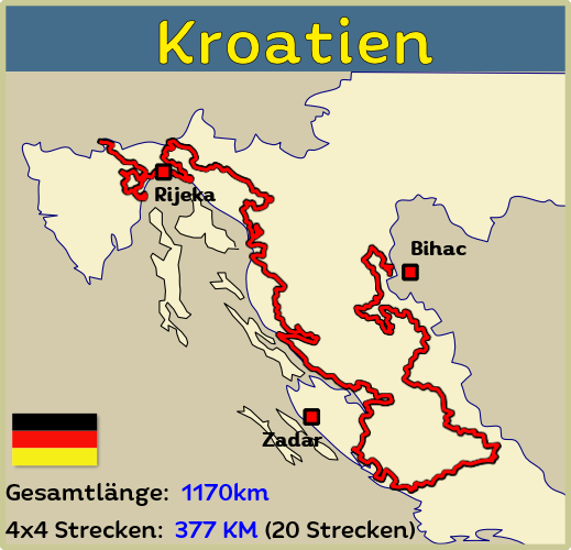 Touren Landkarte von Kroatien 4x4 Europa Offroadstrecken