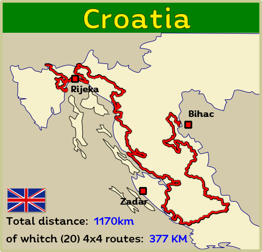 Tours map of Croatia 4x4 Europe off-road routes