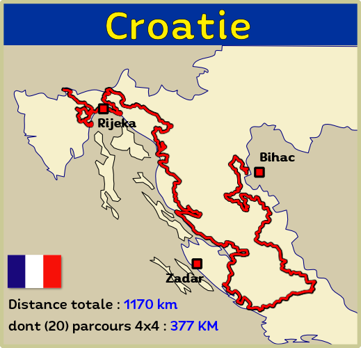 Carte des circuits de la Croatie 4x4 Europe itinéraires hors route