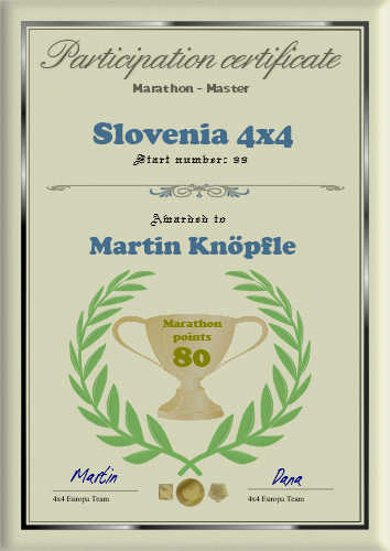 every customer receives a certificate when they take part in the 4x4 Europe Marathon