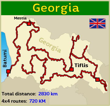 Offroad tours map of Georgia for offroad routes and slopes