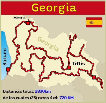 Mapa de recorridos todoterreno de Georgia para rutas y pistas todoterreno